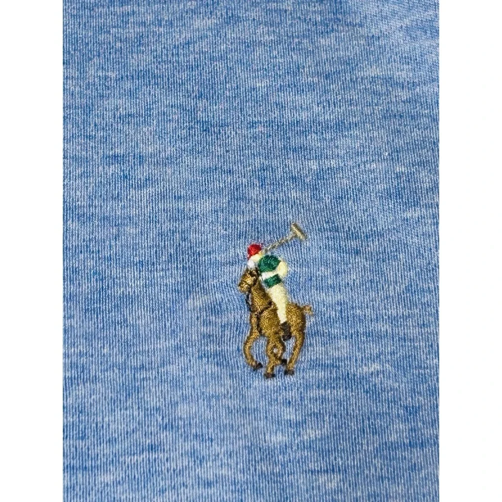 Polo Ralph Lauren Long Sleeve Polo Shirt Blue Heather Men's L Multi Pony EUC